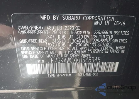 2019 Subaru Forester Touring from USA, damaged, VIN JF2SKAWCXKH548345